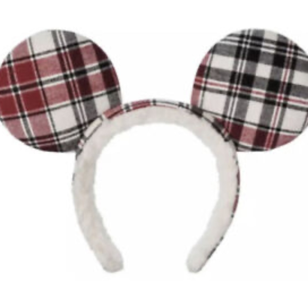 2022 Disney Parks Mickey Mouse Holiday Plaid Fuzzy Christmas Ears Headband Joy